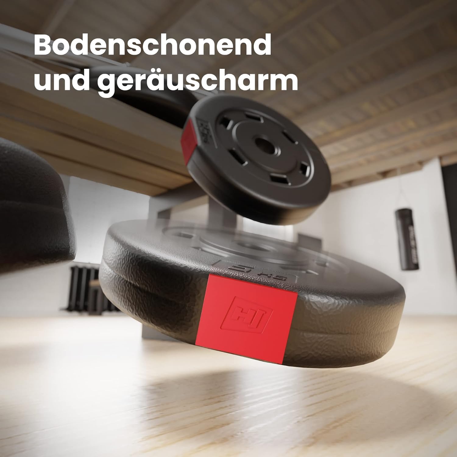 Hop-Sport Hantelscheiben Set 20 kg (4 x 5 kg) | Kunststoff Gewichtsscheiben | Bohrung Ø 30/31 mm | für Langhantel & Kurzhantel | bodenschonend | Krafttraining zuhause