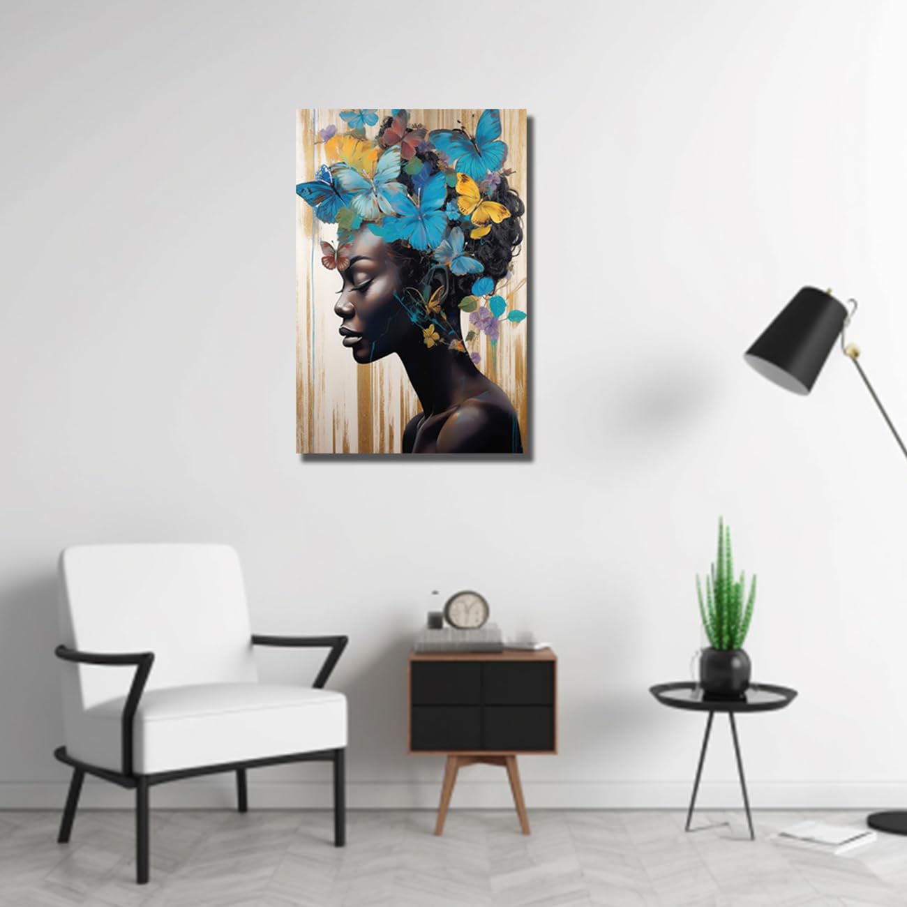 FireDeer Stampa artistica da parete su tela, motivo: ragazza nera, stampa astratta per soggiorno, camera da letto, bagno, decorazione per la casa (05 capelli ricci bellezza, 40,6 x 61 cm, senza
