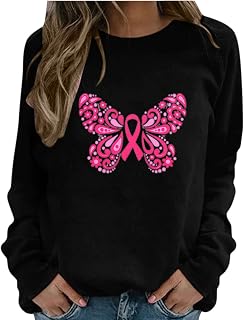 Amikadom Roupa floral de sol borboleta para mulheres inverno outono gola redonda roupas casuais câncer de mama moletom feminino 2023 EK
