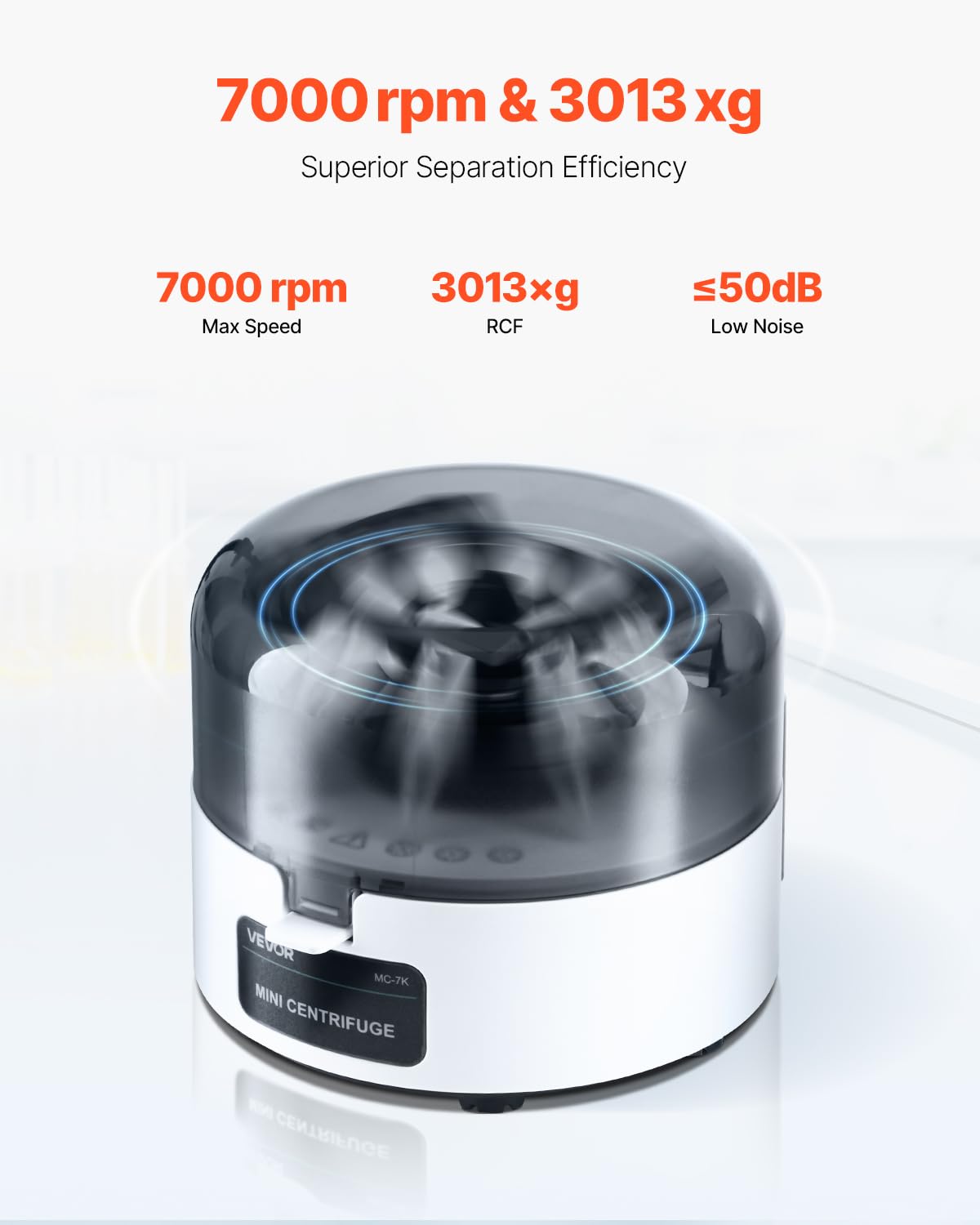 VEVOR Minicentrífuga, Centrífuga Eléctrica de Laboratorio RCF de 3013 xg con Rotor 2 en 1 para Tubos de 0,2/1,5/2 ml, Velocidad Fija de 7000 r/min Bajo Nivel de Ruido para Diversos Experimentos