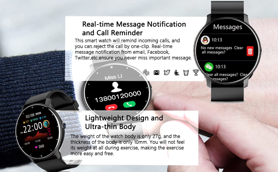 RXEN Smart Watch for Men Women 1.28 Inch Touch Screen Fitness Tracker with Message Reminder, Blood Oxygen, Heart Rate Monitor - Image 4