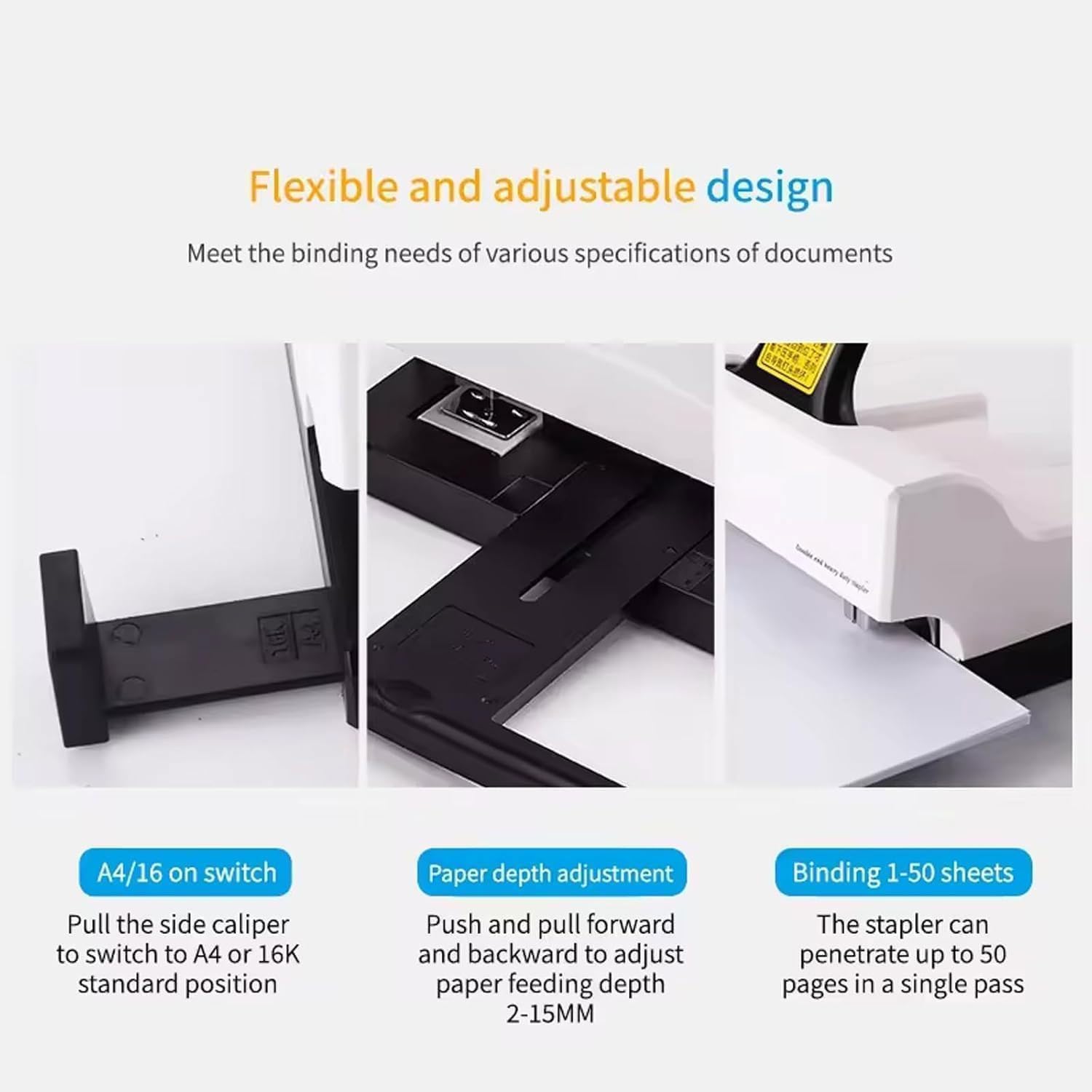 A4 Manuelle Doppelloch-Buchbindemaschine, Hochleistungs-Desktop-Doppelhefter-Heftmaschine, einstellbare Papiertiefe 2–15 mm und 50-Blatt-Bindung, Desktop-Broschürenbinder for Büro, Zuhause, Schule