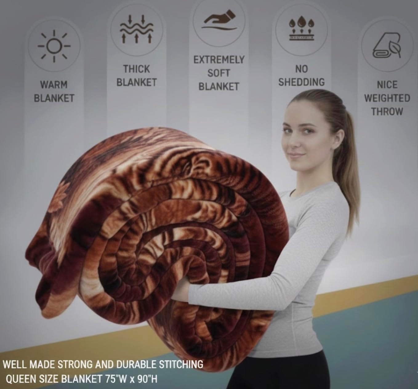 Hiyoko Heavy Korean Mink Tiger Blanket - Lints-Free 5.3Lb Queen Size Thick San Marcos Fleece Mexican Blankets, 75" x 90" - Warm Winter Christmas and New Year Gifts