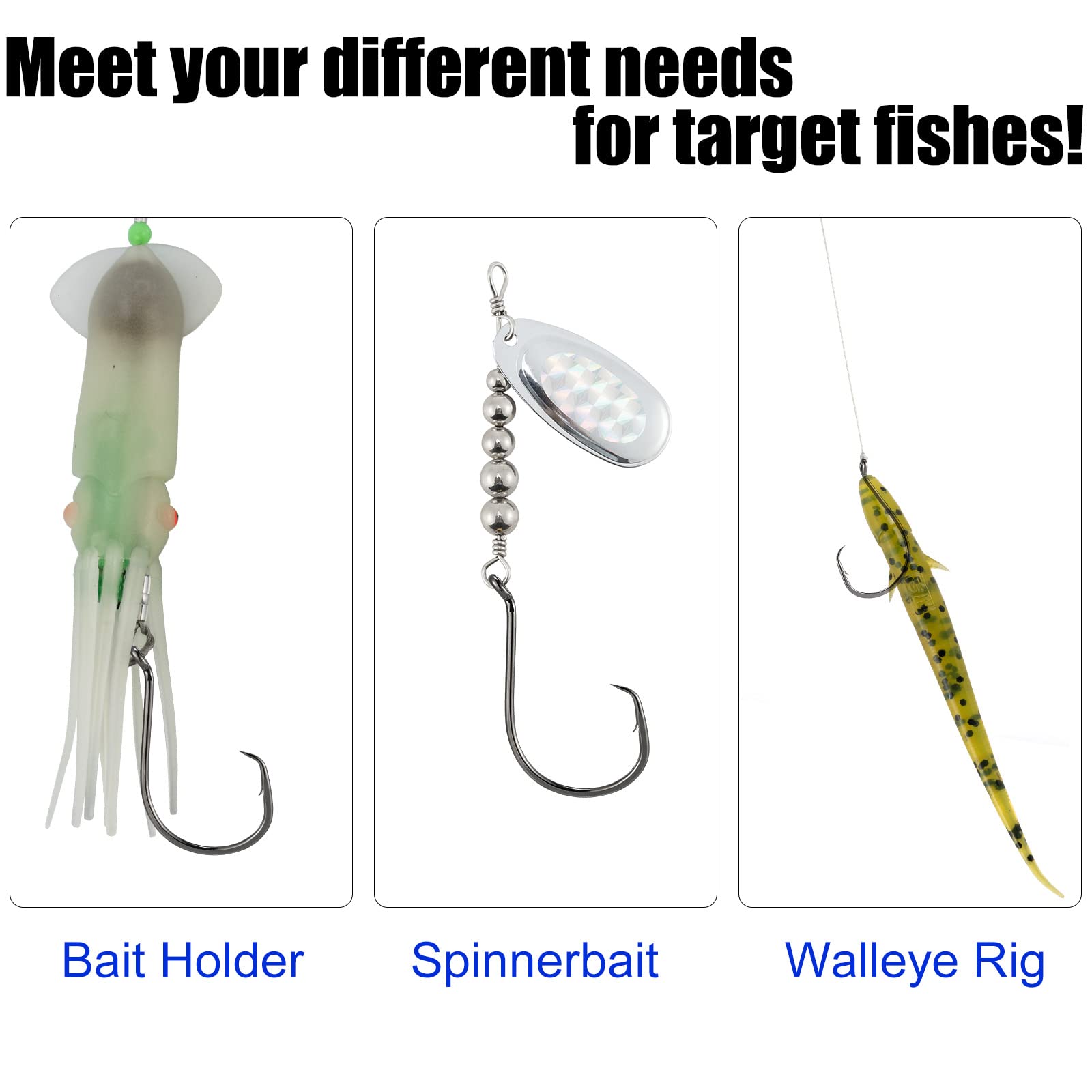 Dr.Fish 100 Stück Octopus Circle Hooks, Salzwasser & Süßwasser Angelhaken, #8-#10/0, Offset, Wels, Thunfisch, Striper, Snapper, Barschangeln