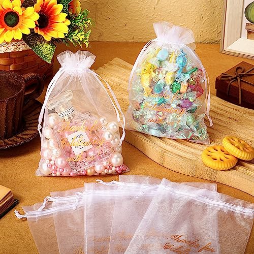 Image of Riakrum 100 Pcs Sheer Organza Bags Wedding Favor Mesh Drawstring Bags Thank You Gift Bag for Guests Candy Candy Gift Bag for Wedding Favors, Bridal Shower, Anniversary, Birthday(5 x 7 Inch,White)