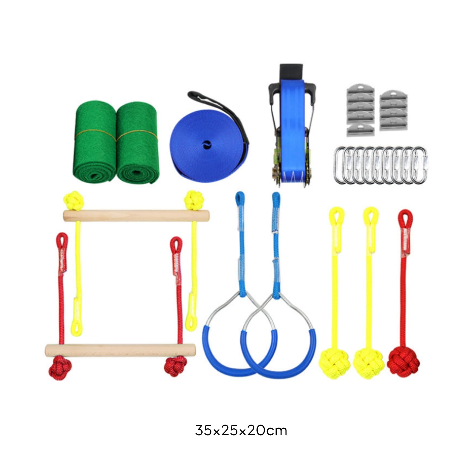 Harilla Entrenador de Equilibrio Infantil Kit de Slackline Línea de Obstáculos Barra de Madera Cuerda con Carabinas Metálicas para Coordinación y