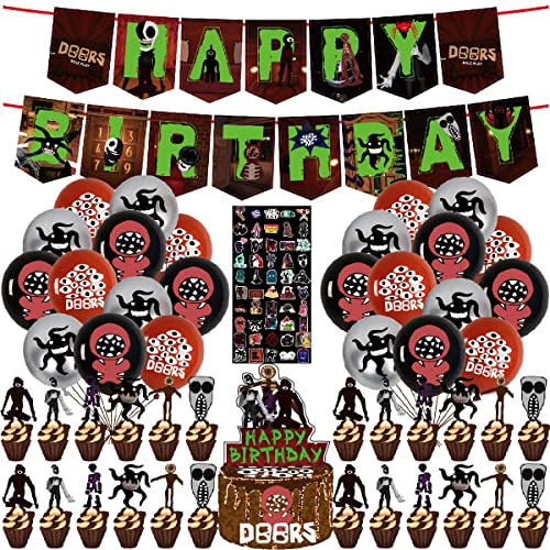 Robot Doors Birthday Party Supplies Includes Happy Birthday Banner Cake Topper Balloon Sticker Game Doors Birthday Decoration #TOP21