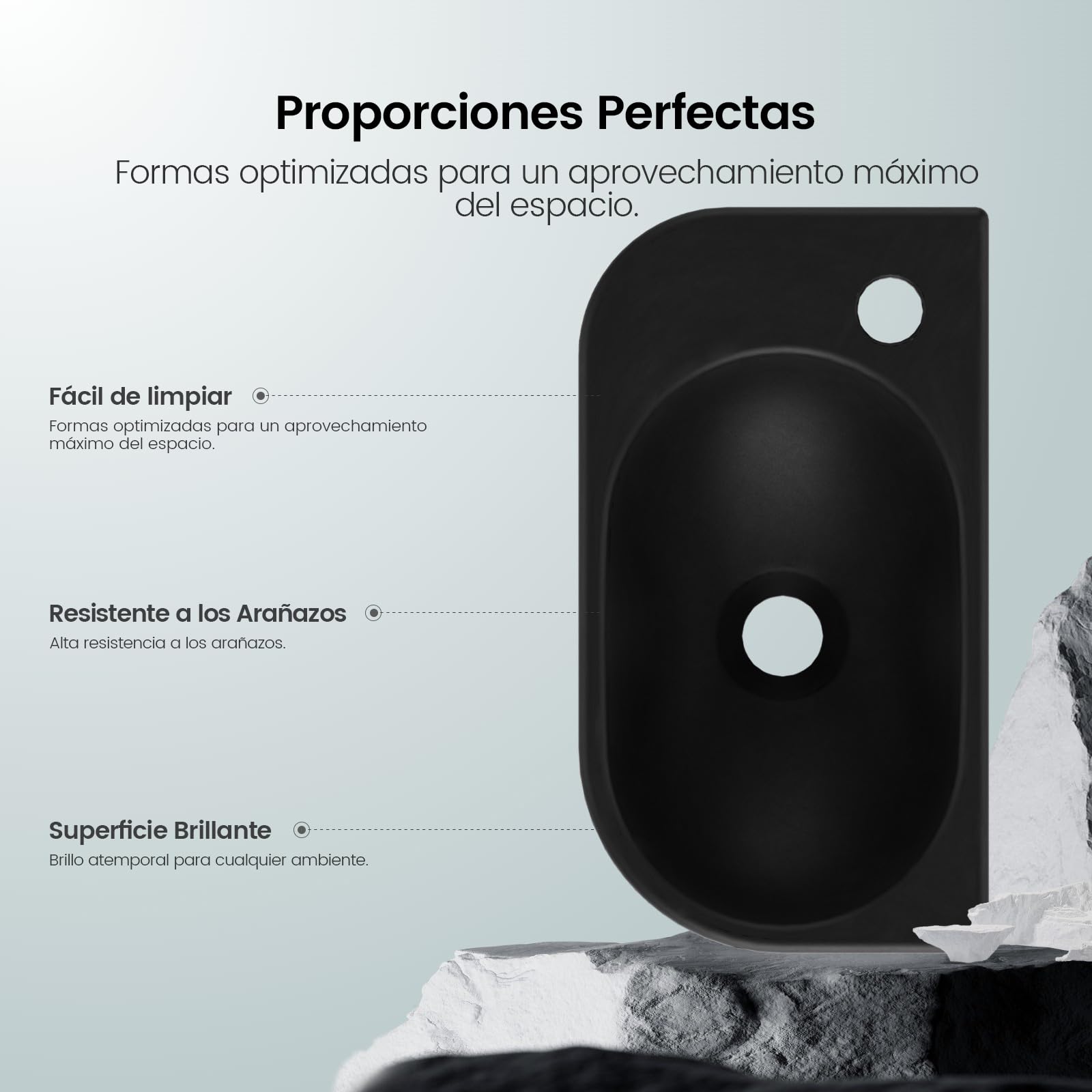 EMKE Lavabo de Cerámica 400 x 215 x 120 mm, negro mate,grifo a la izquierda | Lavamanos para montar, lavabo suspendido para fijar en la pared para WC de invitados y baño, pequeño