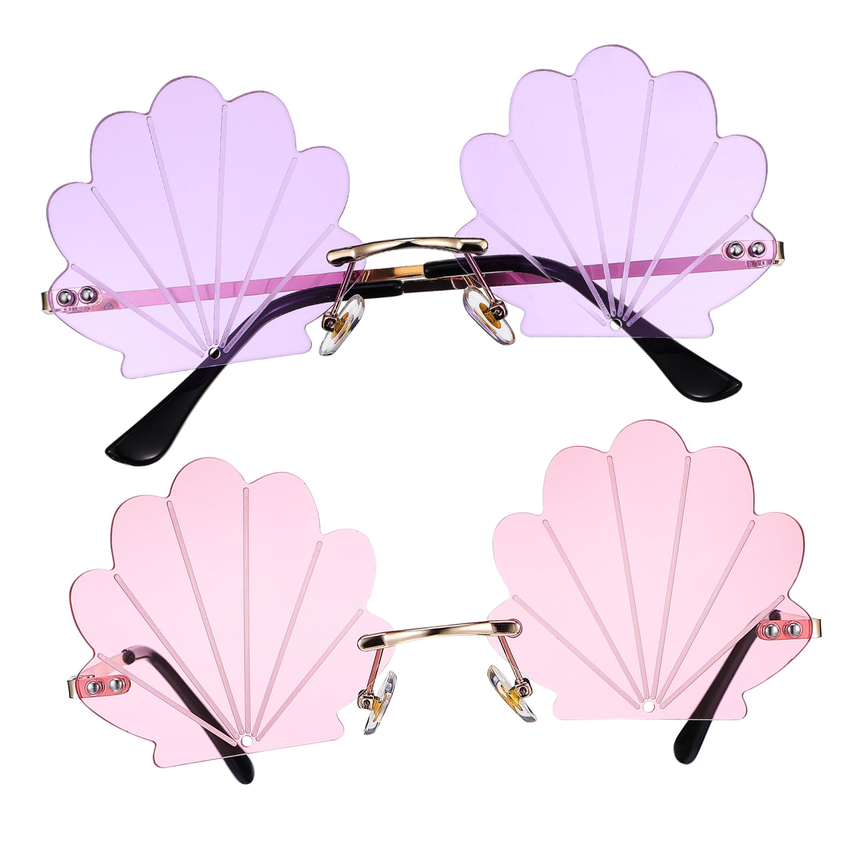 TOGEVAL 2 Pcs Women's Sunglasses Seashell Lenses Frameless Glasses Mermaid Shell Party Props Fun Eyewear