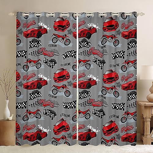 Rideaux de fenêtre rouges motif voitures de sport 117x137cm pour chambre d'enfant