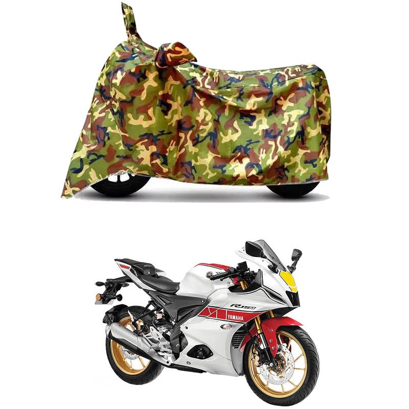 Image of Waterproof 100% PVC Coated Bike Scooty Two Wheeler Body Cover Compatible for Yamaha R15 V4 M World /UV-Rays /Heat Protection /Birds Dropping /Scratchproof /Dust Proof [6X6 Jungle Print]