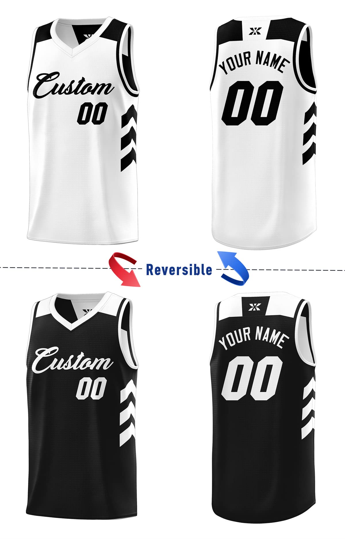 Custom Men Youth Reversible Basketball Jersey Athletic Performance Shirts Personalized Team Name Number Black&white-04