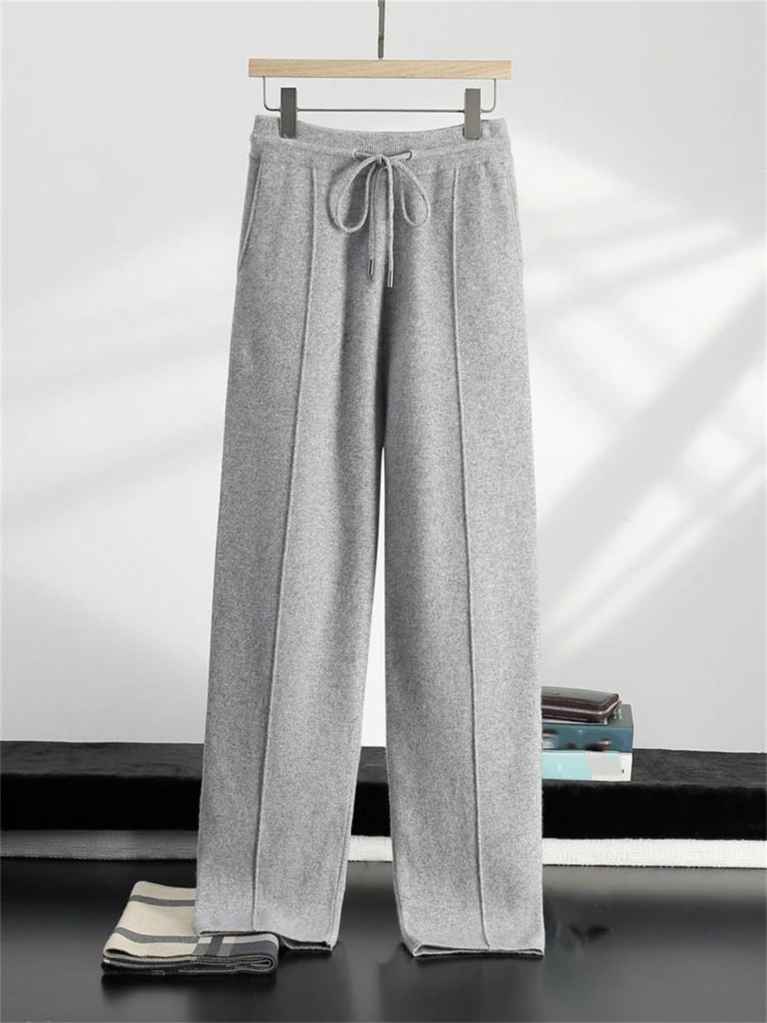 Men’S Cashmere Pencil Pants Business Casual Knit Elastic Waist Basics Trousers