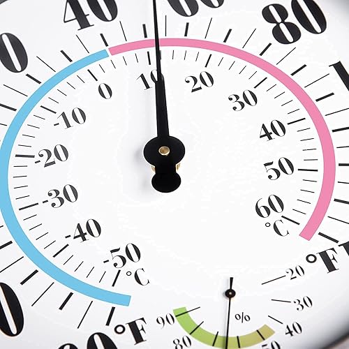 Miniatura 7 de Termómetro para exteriores de 12 pulgadas con números grandes, termómetros decorativos para exteriores para patio, termómetro de pared higrómetro
