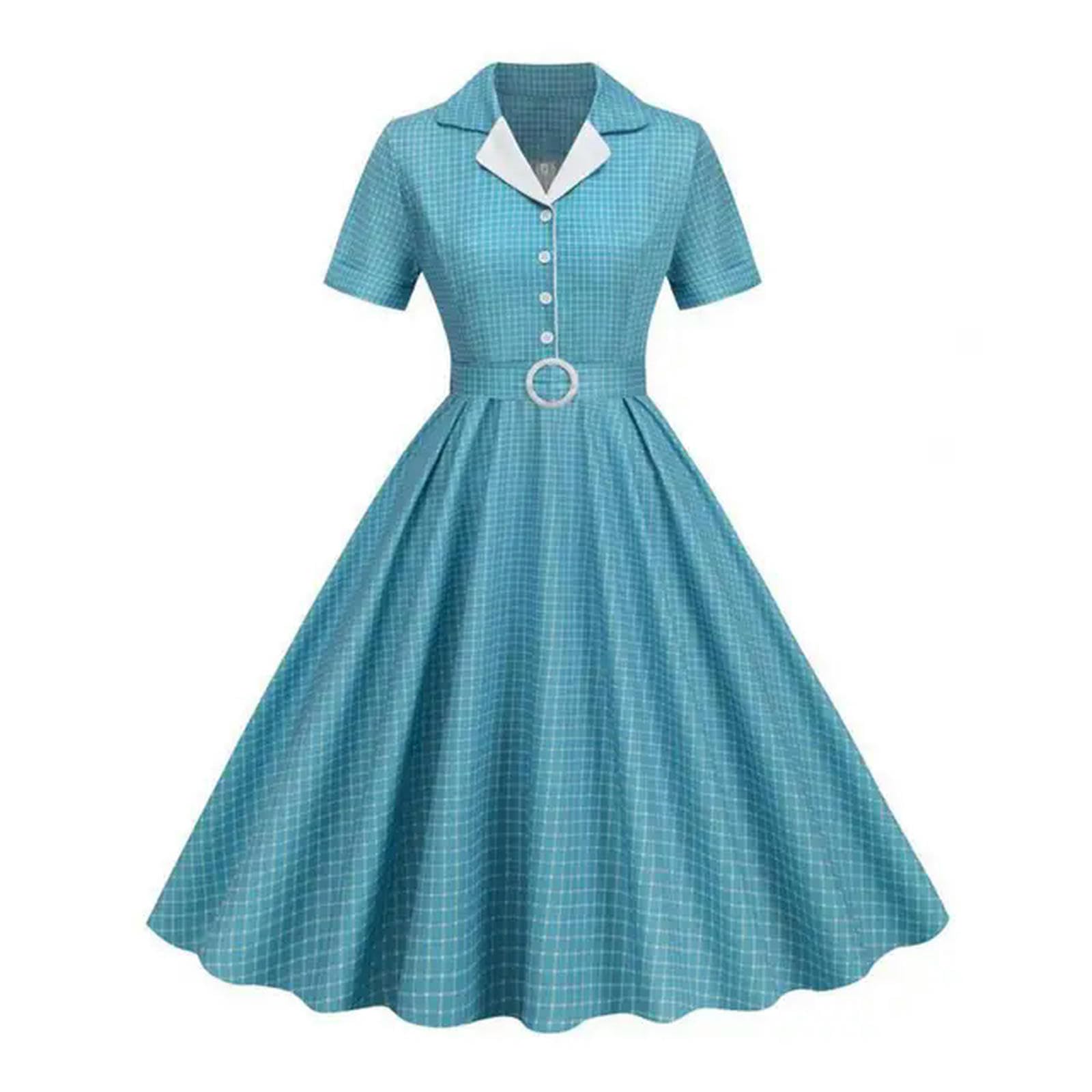 Robe mi-longue trapèze bleu vert en taille L à imprimé écossais