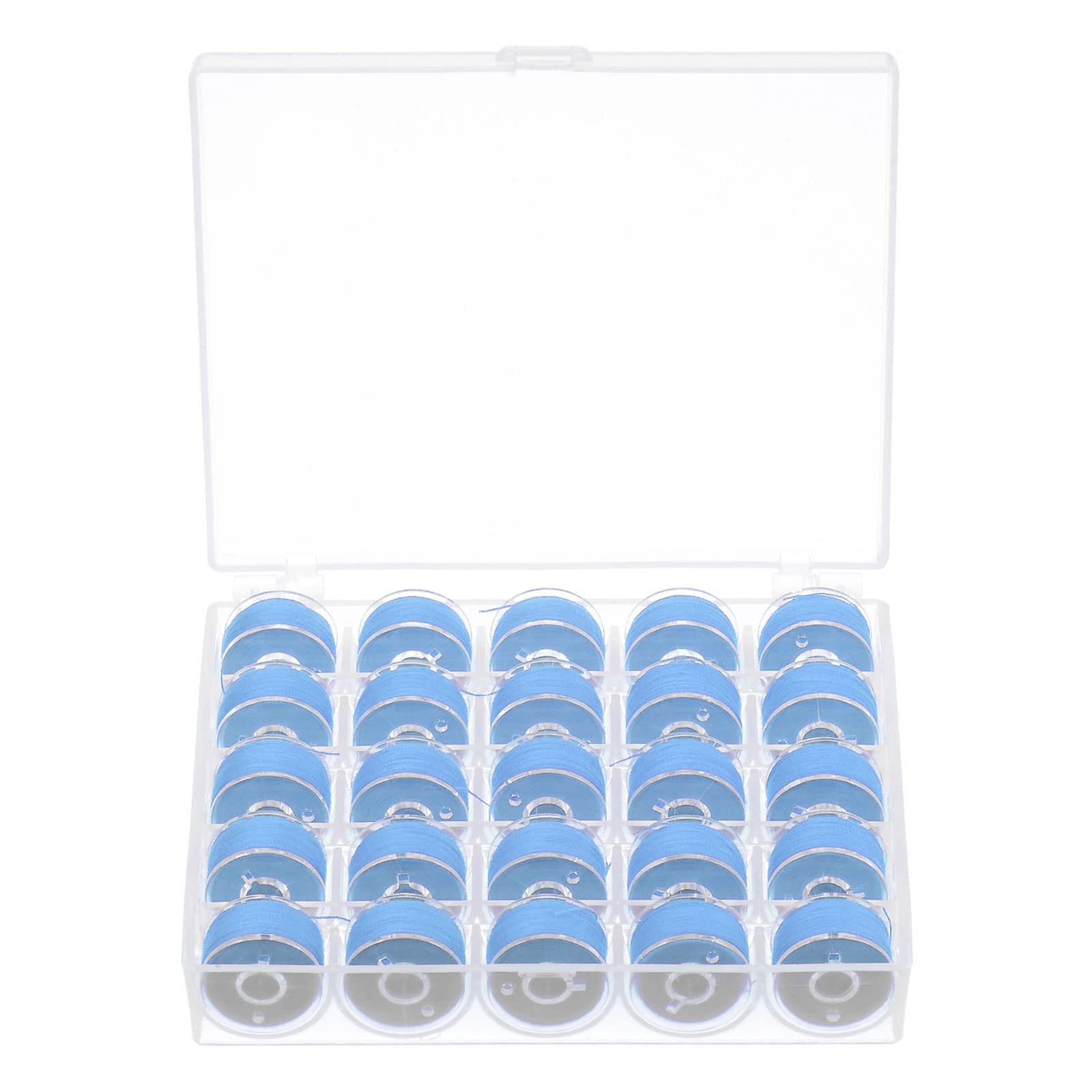 sourcing map Prewound Bobbin Thread Set Standard Sizes with 25 Compartments Box for Embroidery and Sewing Machine, Sky Blue