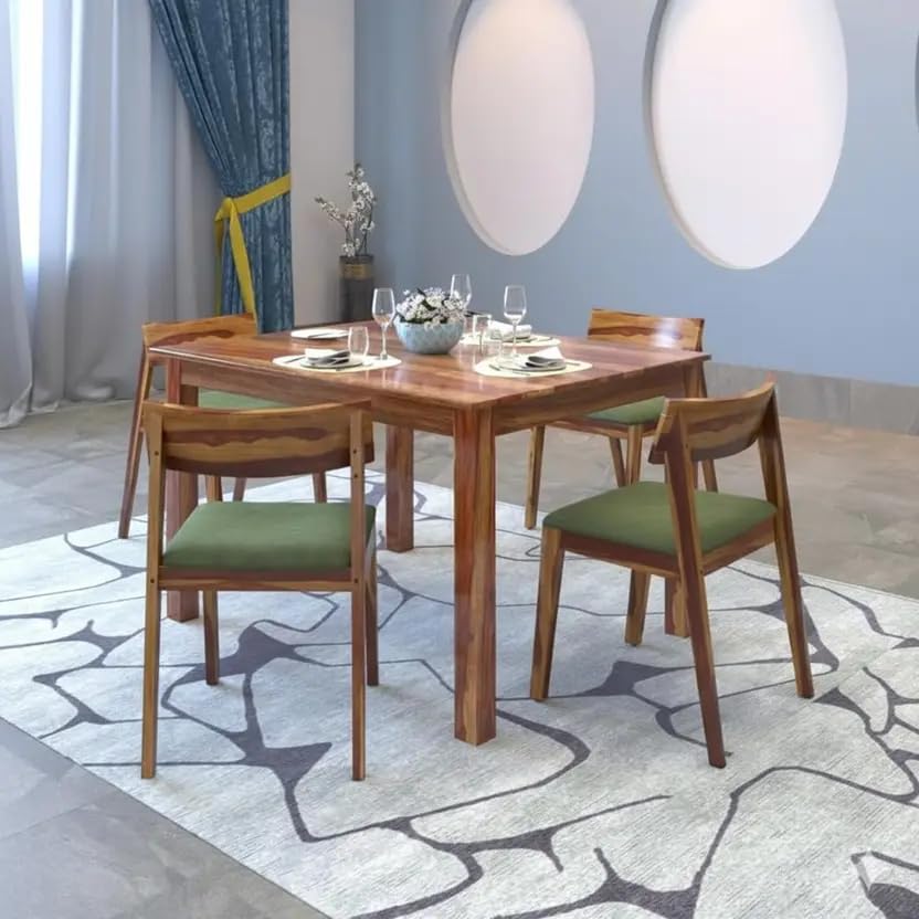Image of RECTART Solid Wood Dining Table Set with Chairs for Living Room Home | Wooden Dining Room Sets Furniture for Hotels and Restaurants | (Natural Finish, 4 Seater-C)