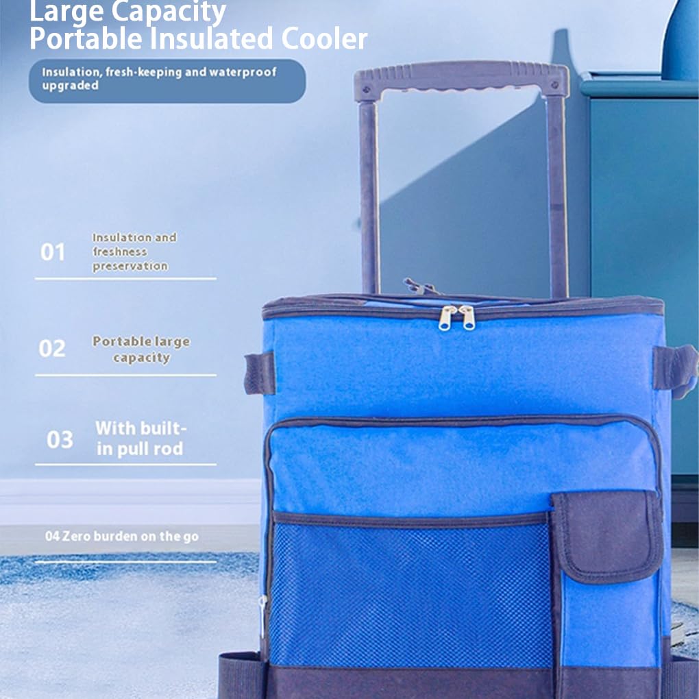 Bolsa de refrigeración de 43 l con Varilla: Bolsa Picnic portátil Gran Capacidad con Cremallera y Bolsillo, Tela Oxford silenciosa Polipropileno, Duradera para, Negro
