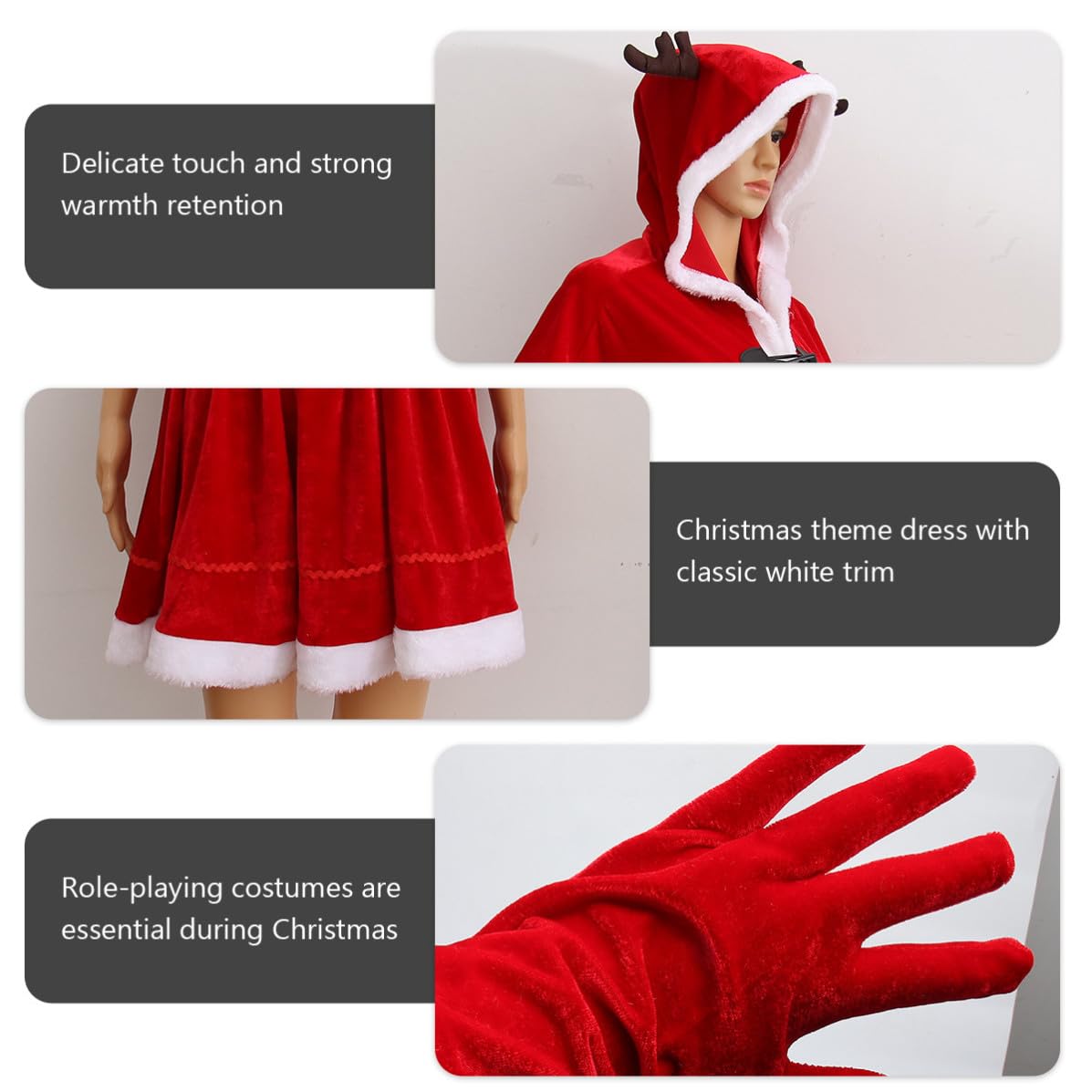 CALLARON Vestito di Natale Renna Rosso in Poliestere per Bambina | Atmosfera Natalizia, per Vigilia e Festa, Stile Lovely Tessuto Confortevole e Calore Elevato