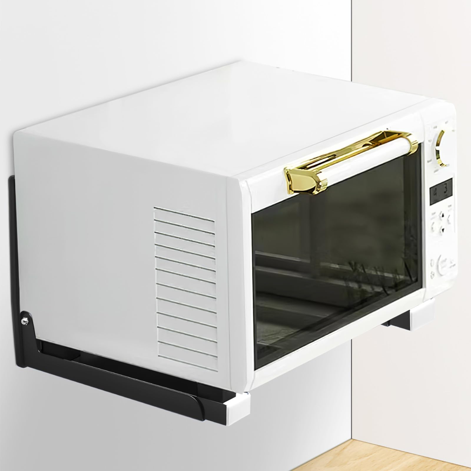 Angoily Support Mural pour Four à Micro-Ondes Pliable en Acier Inoxydable Noir Longueur Réglable Étagère Cuisine Robuste pour Rangement Optimisé et Gain de Place 1 Paire Usage