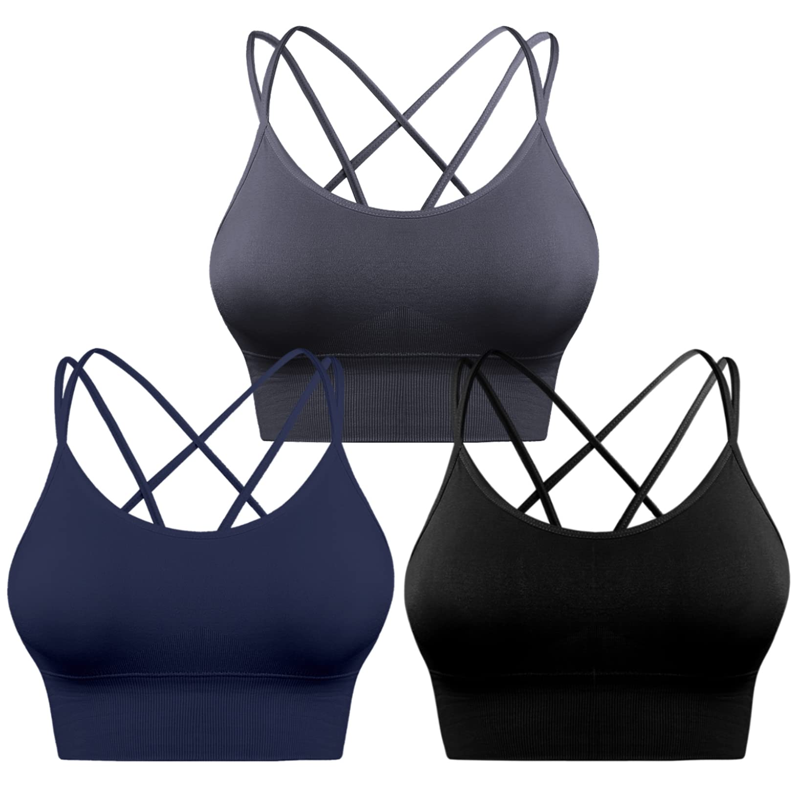 Sykooria 3 Pack Strappy Sports Bra for Women Sexy Crisscross for Yoga Running Athletic Gym Workout Fitness Tank
