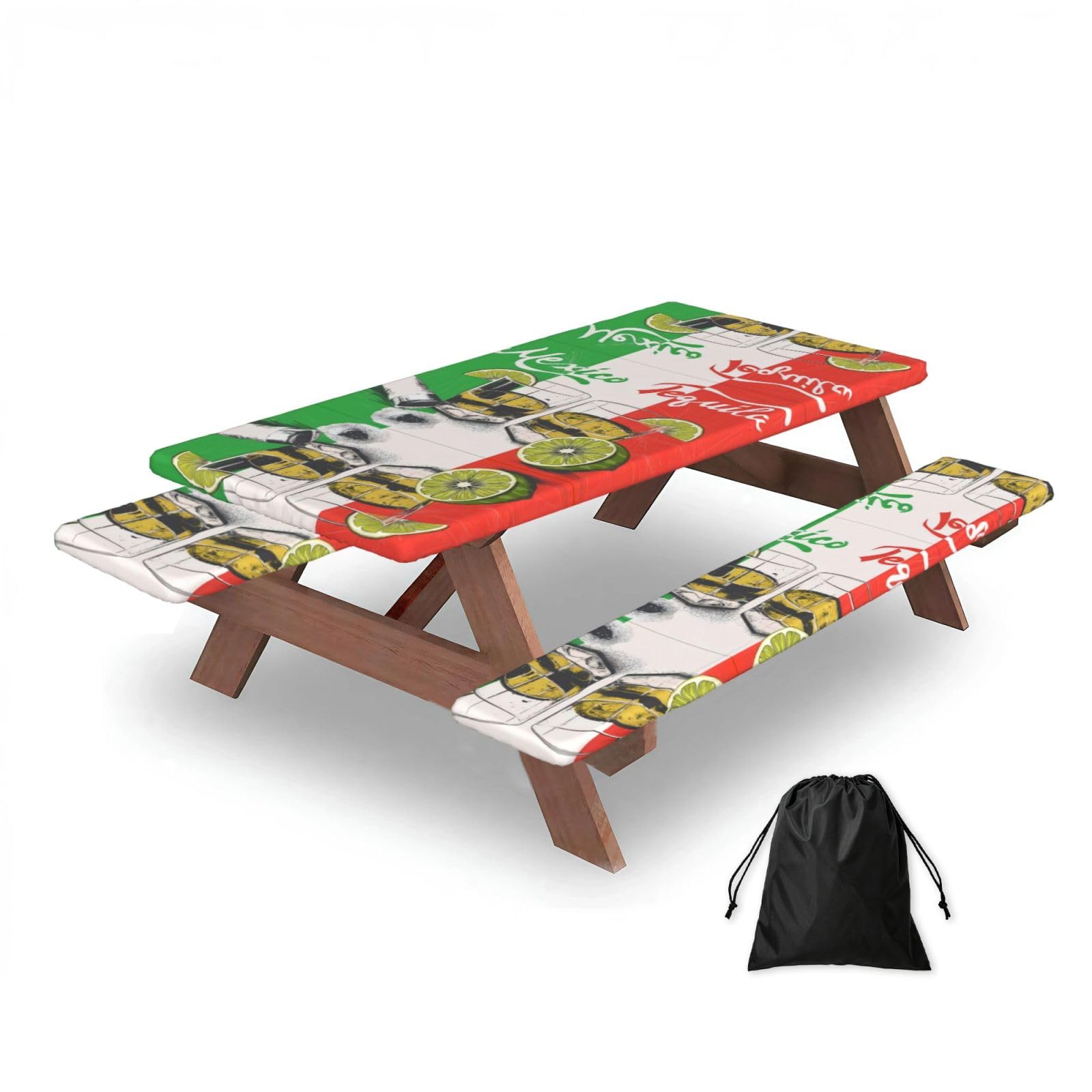 Zqytgfdc Black Mexico Flag And Tequila Rectangular Water-Repellent Picnic Tablecloths, Outdoor Camping, Picnic, Bbq