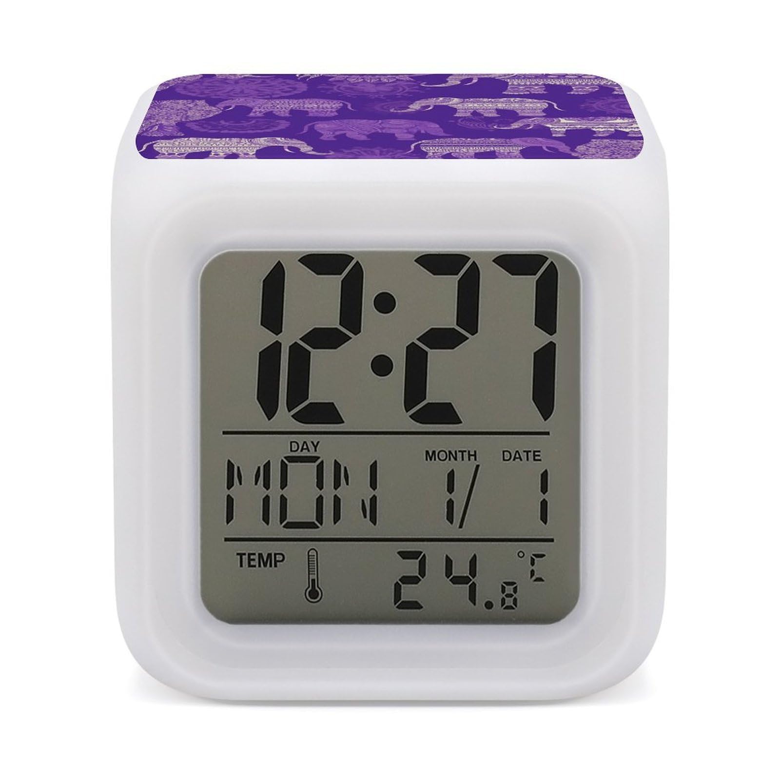 VstaDank Purple Elephant Alarm Clock Sleep Trainer 7 Color Changing Night Light Modern Touch Bedside Lamp Fashion Digital Clock with Temperature Display Wake Clocks for Loud Alarm