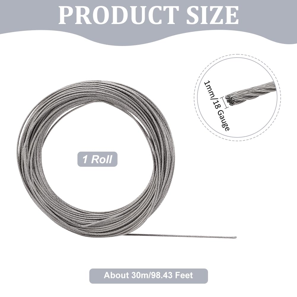 Fil Inox 304 De 30 M Avec âme Acier - 1 Mm De Diamètre Pour étendoir, Jardin, Bricolage