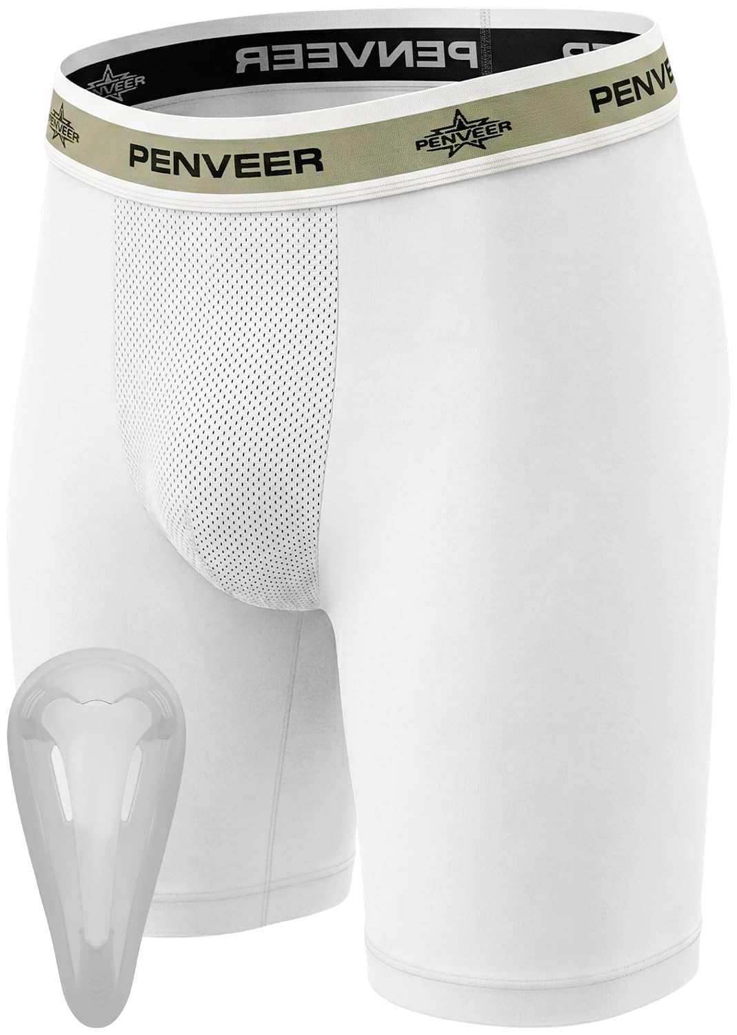 Penveer Youth Compression Shorts with Protective Cup - Youth Cup Underwear with Cup, Boys Compression Shorts, White, S