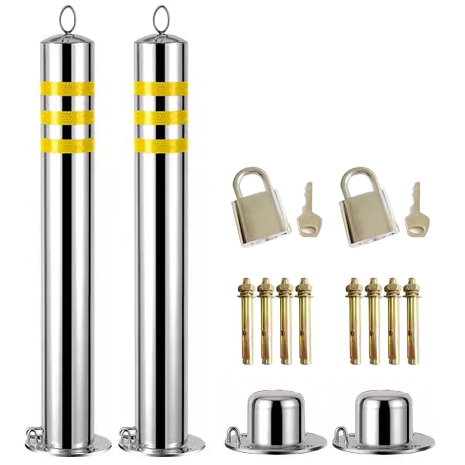 CWCQGH Security Barrier, 2 Pcs Stainless Steel Parking Bollard with Padlocks Multicolor 650mm
