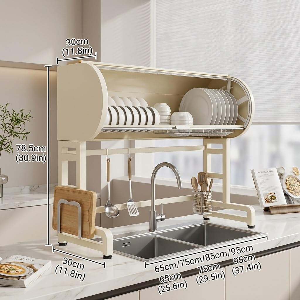 Edelstahl Spülbecken Organizer, | Großer Geschirrabtropfer über dem Spülbecken, Stabiler Küchenregal Aufbewahrung(Wit,95cm/37.4in)