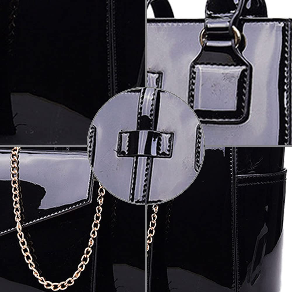 Donna Borse a tracolla Borse a mano pelle verniciata borsa madre Moda casual piccole Borse a spalla 3 pz Nero