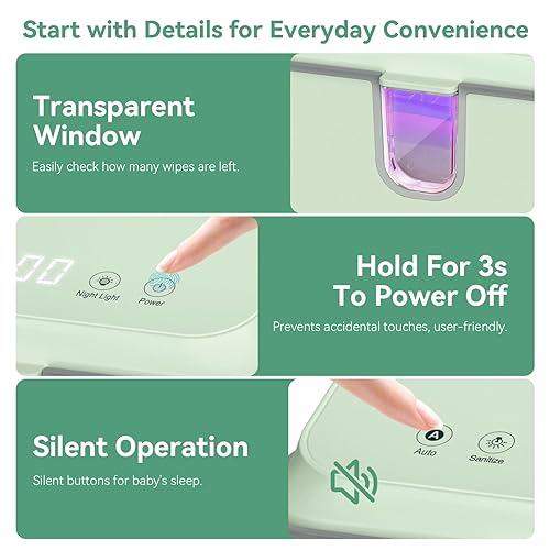 Miniatura 7 de Chefhandy Calentador de toallitas para bebés, calentador de toallitas y dispensador de toallitas húmedas para bebés con desinfectante de luz UV,