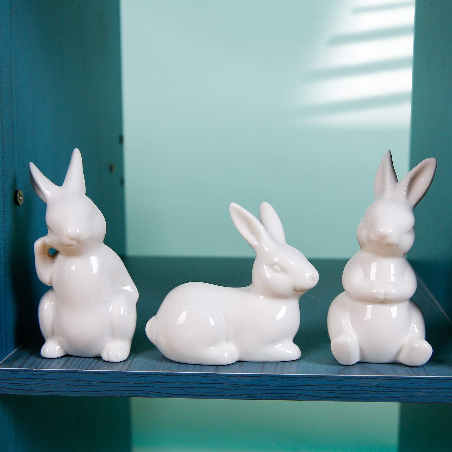 GOODSTART Easter Bunny Figurine Ceramic Bunny Rabbits, Porcelain Modern Art Spring Home Decor, Easter Decorations Rabbit Figurines Decor - Image 9
