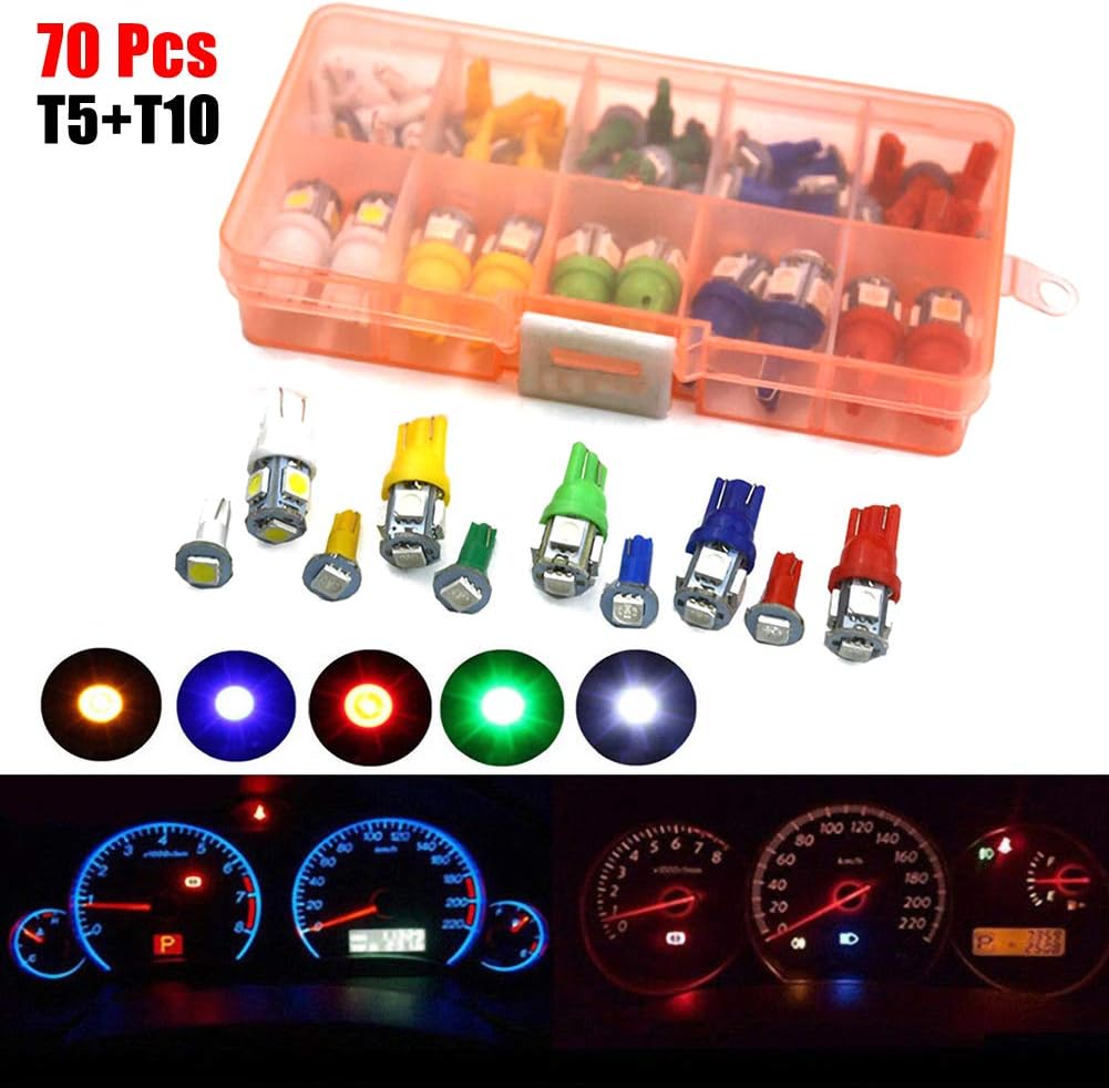 Elliot Jonah 70Pcs/set Car T5+T10 LED Instrument Panel Cluster Plug Dash Light Bulb Indicator