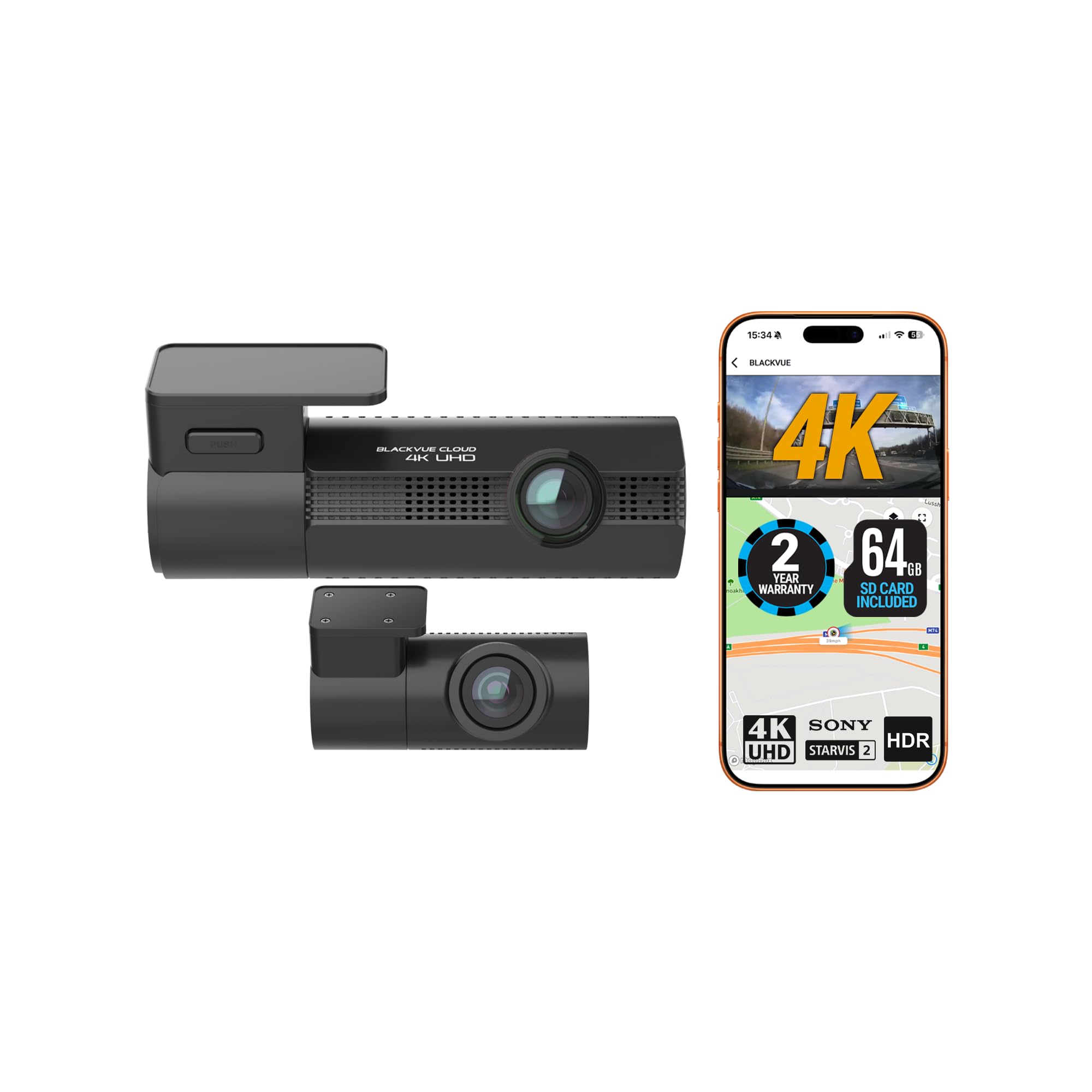 BlackVue Elite 10-2CH 64GB Dash Cam 4K HDR Starvis 2 GPS WIFI 2 Channel Camera