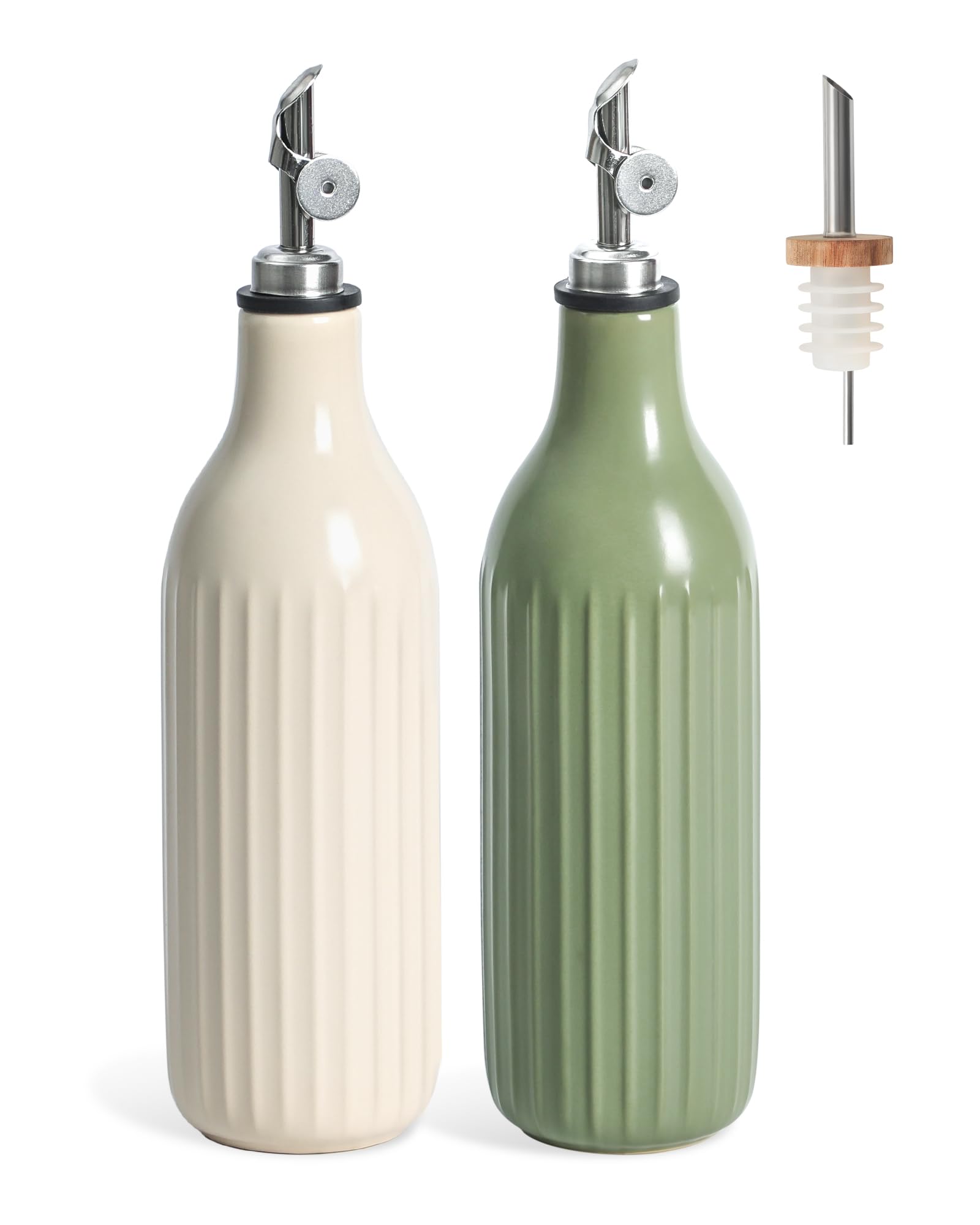 FE FUN ELEMENTS Olivenölspenderflasche, 538.6 g Ölspender für Küche und Essigspenderflasche, geeignet für Essig, Kaffeesirup & andere Flüssigkeiten, Weiß und Grün, 2 Stück