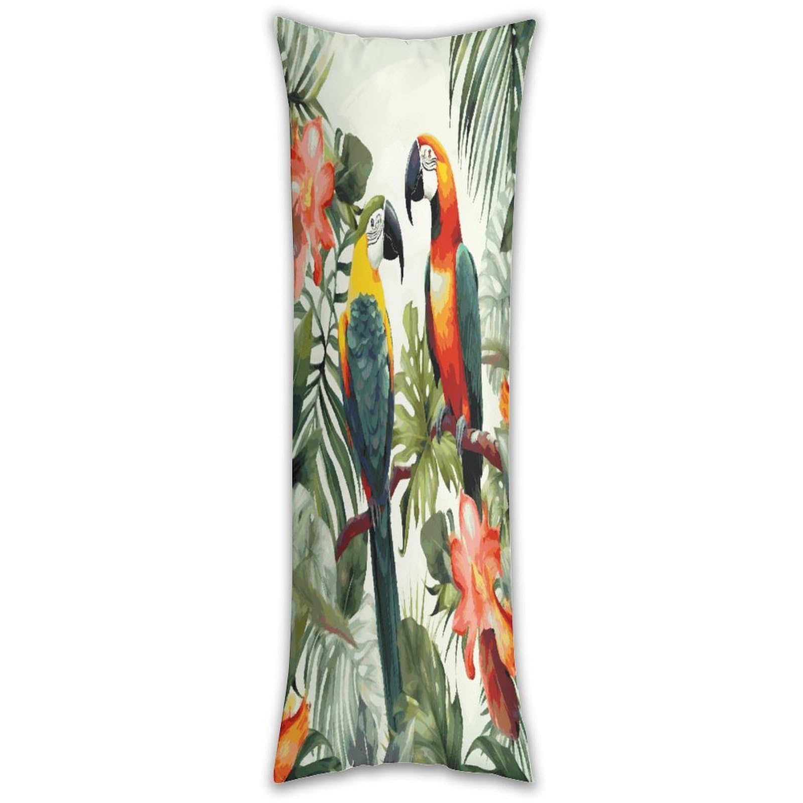 Toucans Parrot Palm Tree Leaves Pillow Case Breathable Absorb Sweat Long Pillowcover Exquisite Unique Pillow Protector for All Seasons Hot Sleepers Body Pillowcase