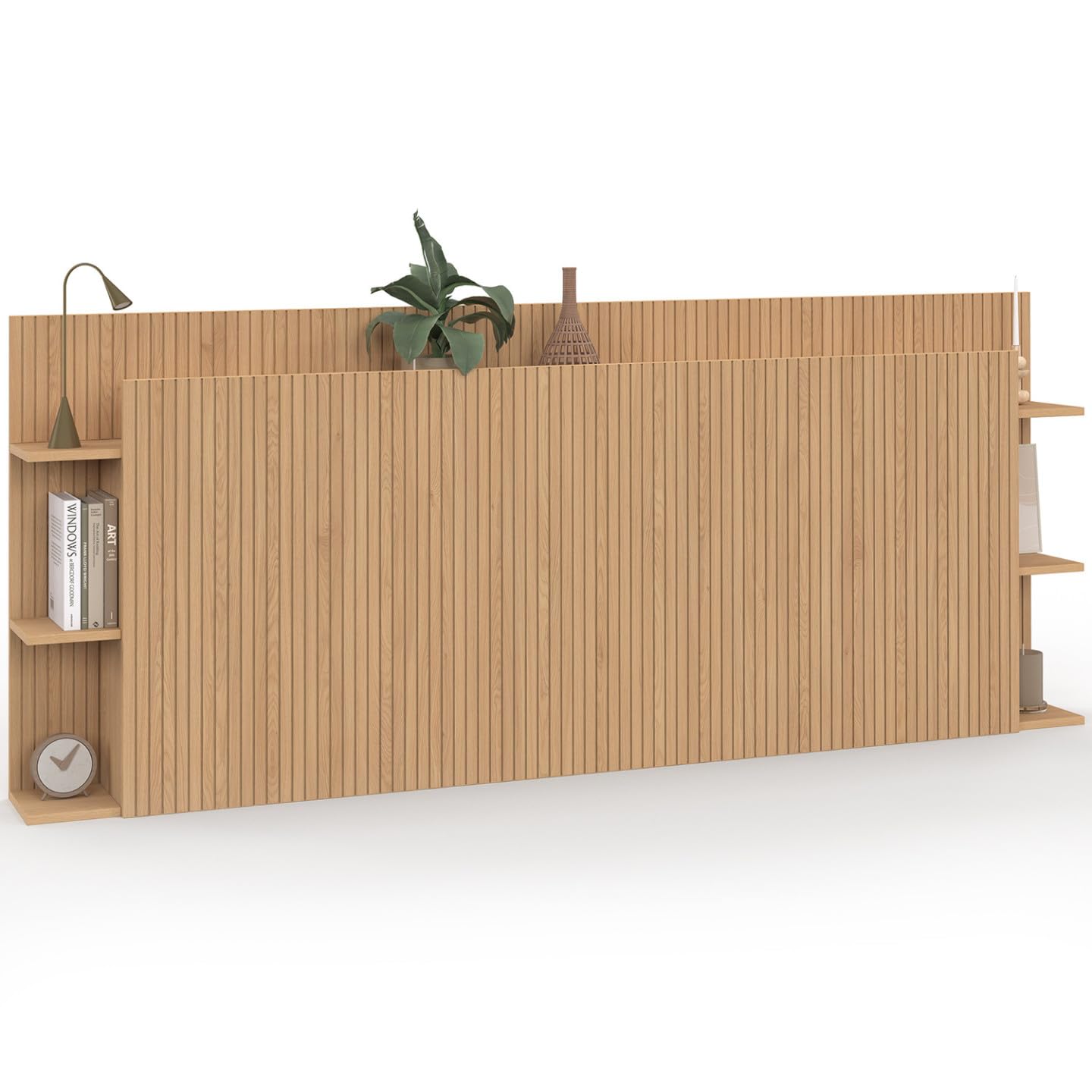 IDMarket - Tête de lit sur Pied Juliette pour lit 140 et 160 cm avec rangements Effet Lattes tasseau Bois