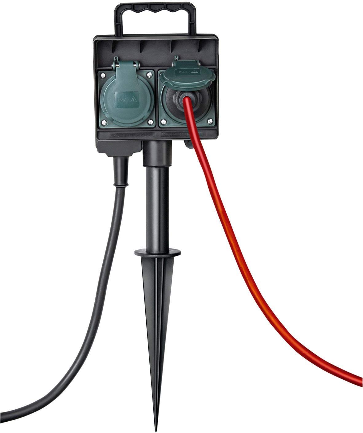 Brennenstuhl Garten-Steckdose/Außensteckdose 4-Fach mit Erdspieß (witterungsbeständiger Kunststoff, Steckdose für außen mit wasserfestem Gehäuse, 1,4m Kabel) schwarz (4-Pack)