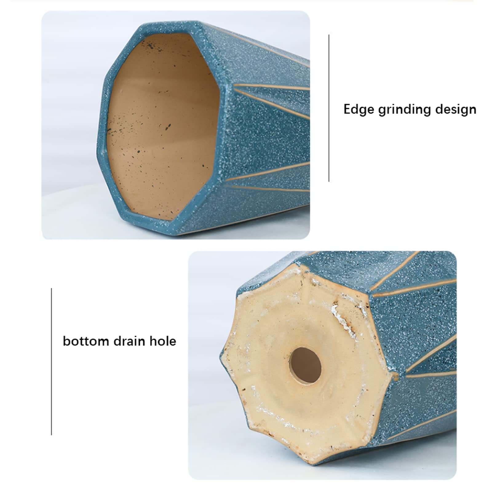 Vasi da Giardino Vasi da Fiori con Geometria da 7,8/10,2/12,5 Pollici, vasi per Piante in Ceramica a Punti Colorati con Fori di drenaggio per casa, Piante da Esterno, Blu