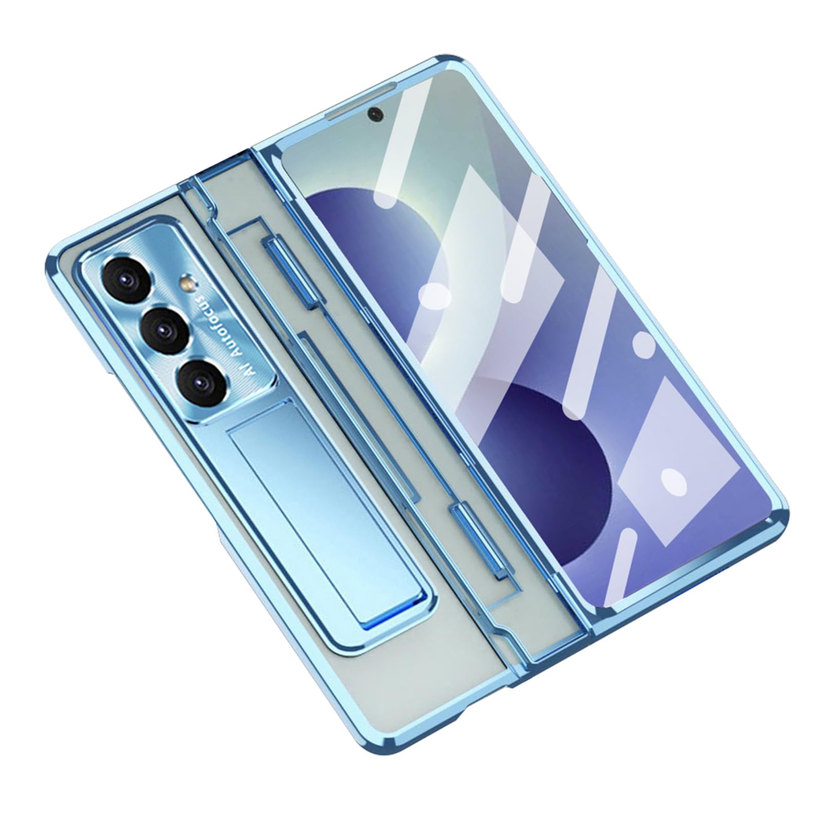 Custodia Trasparente Per Samsung Galaxy Z Fold 8 Ultra, Stand, Cerniera | Cover PC anti-ingiallimento con stand regolabile e cerniera. Totale, antigraffio, pellicola schermo(Blue)