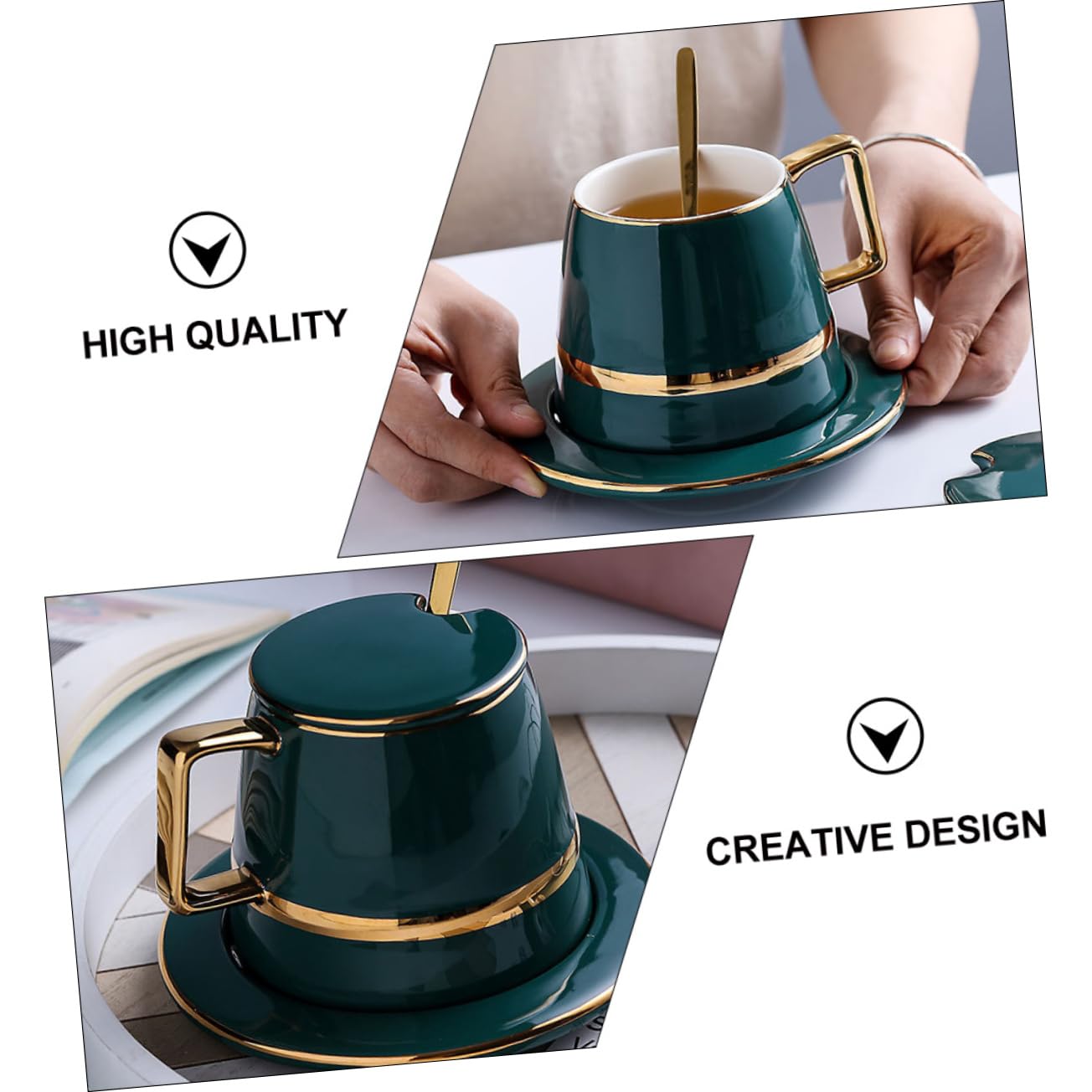 Set di Tazze da Caffè Tazza e Piattino Verde in Ceramica Stile Europeo per Ufficio e Bar