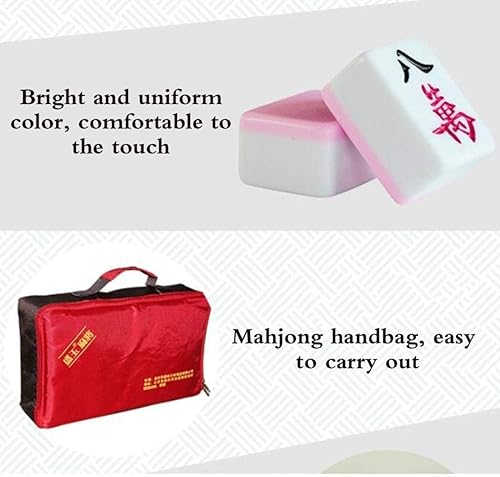 Miniatura 5 de Juego de mahjong, azulejos Mah Jong Mahjong, azulejos de mahjong de mano para el hogar, azulejos de mahjong acrílicos rosados, juego de ajedrez y