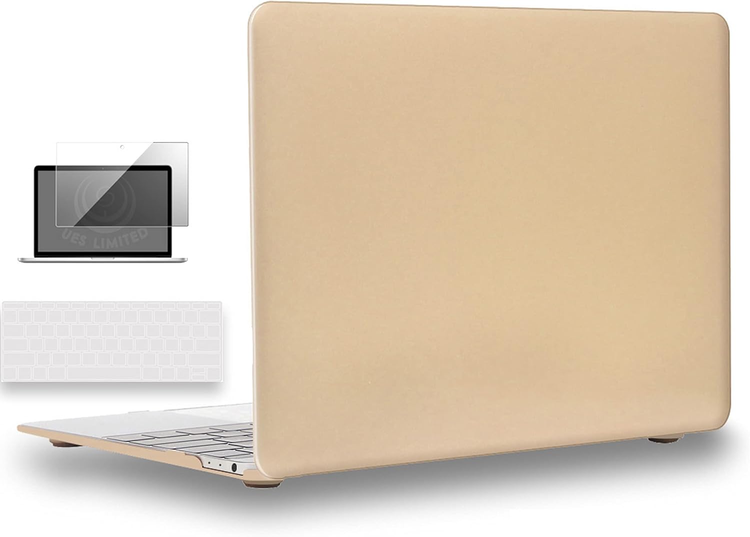 UESWILL 3in1 Matte Hard Shell Case Cover Compatible with MacBook 12 inch with Retina Display Model A1534 + Keyboard Cover and Screen Protector, Gold