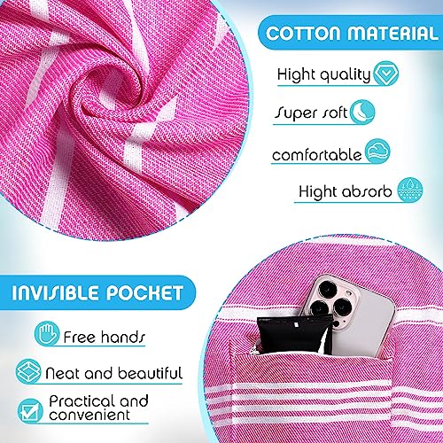 Xuhal 6 Pcs Turkish Beach Towel With Hidden Pocket Oversized Cotton Absorbent Turkish Towels 36 X 71 Inches Large Sandproof Quick Dry Bath Towels For Beach Pool Bath Yoga Camping Blanket #TOP2