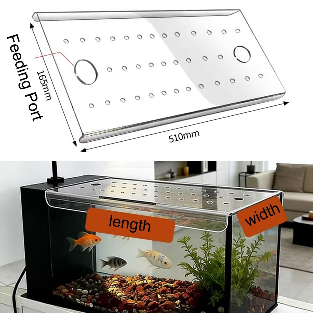 Rygcrud Couvercle D'aquarium sur Mesure De Forme Carrée avec Ouverture d'alimentation, Couvercle D'aquarium Contre-Saut, Panneau en Acrylique pour Empêcher Le Chat D'attraper Les Poissons(51x16.5cm)