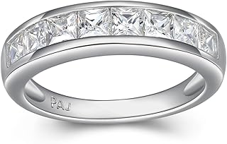 MORGAN & PAIGE .925 Sterling Silver Platinum or 18K Gold Plated Anniversary Wedding Rings for Women - Classic Channel-Set Princess Cut Cubic Zirconia Ring, Stackable Wedding Bands for Women Size 5-9