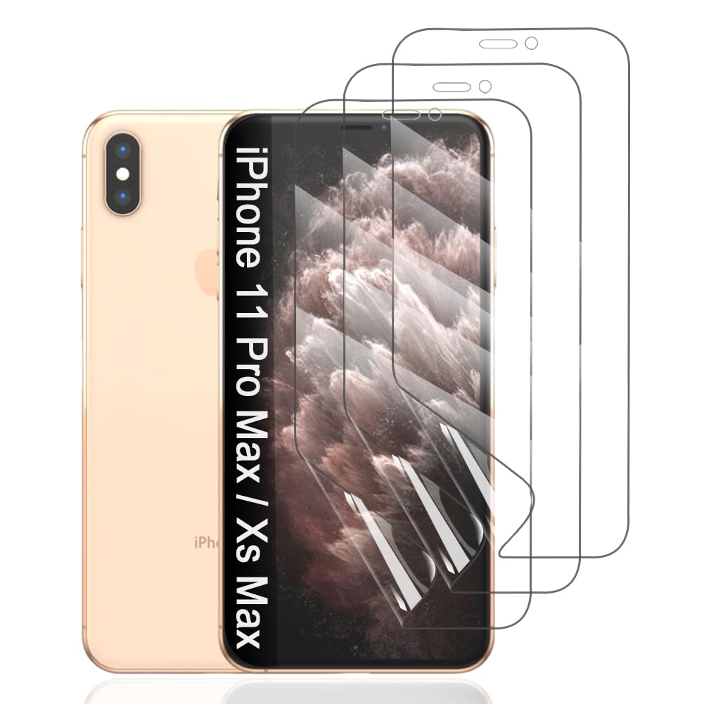 Protector de Hidrogel Protector para iPhone 11 Pro Max/Xs Max, 3 Piezas TPU Protectores de Pantalla HD Transparente Suave (Vidrio no templado)