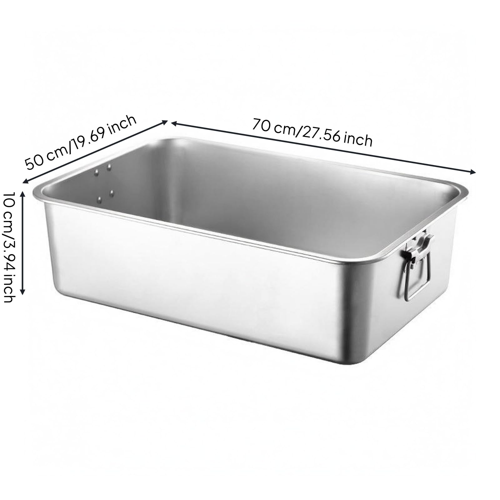 Bandeja de Acero Inoxidable Rectangular con Esquinas Redondeadas Borde Reforzado y Fondo Plano Función de Servir y, Bandeja Cuadrada Con Asa De Acero Inoxidable 304, 70x50x10cm